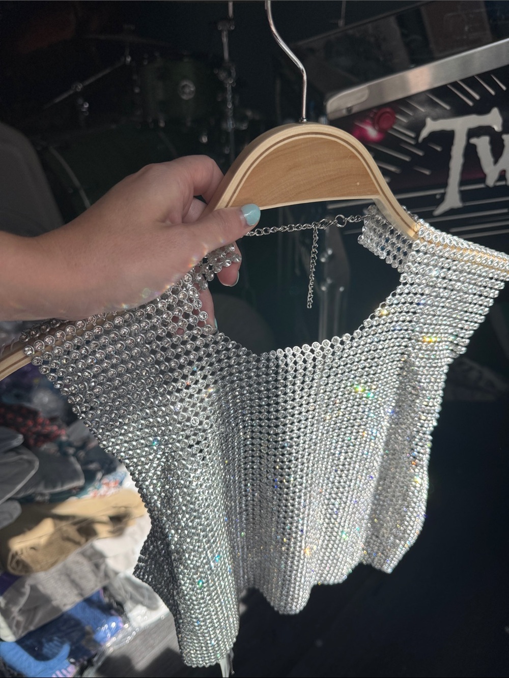 New With Tags 12th Tribe Silver Crystal Mesh Crop Top - Picture 2 of 8